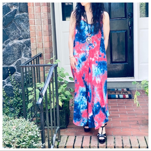ShopEvelynne Pants - CHIC TIE DYE PRINT CAMI JUMPSUIT WITH SIDE POCKETS